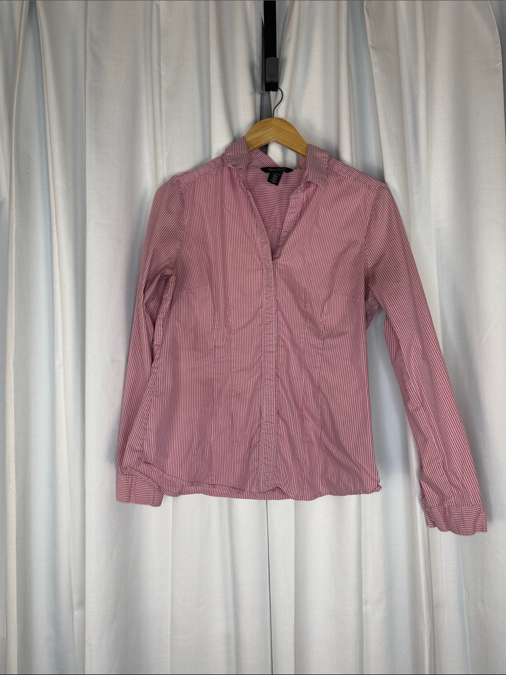 White House Black Market Pink and White Pinstripe Button-Down Blouse